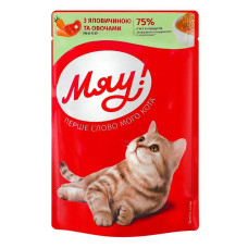 Павуч МЯУ желе яловичина та овочі корм для котів 85г Павуч МЯУ желе яловичина та овочі корм для котів 85г