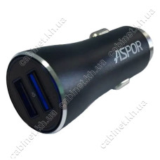 Автомобільний зарядний пристрій Aspor A918 metal блочок 2USB/3.4A LED чорний
