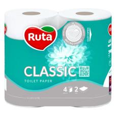 Туалетний папір Ruta Classic білий 170 відривів 2 шари 4 рулони Туалетний папір Ruta Classic білий 170 відривів 2 шари 4 рулони