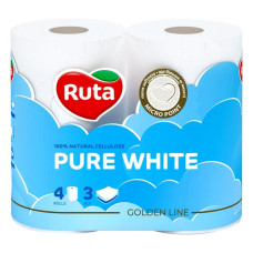 Туалетний папір Ruta Pure White білий 150 відривів 3 шари 4 рулони Туалетний папір Ruta Pure White білий 150 відривів 3 шари 4 рулони