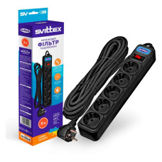 Мережевий фільтр Svittex SV-002 5 гнізд 3м з заземленням та вимикачем 3х0.75мм2 10А чорний Мережевий фільтр Svittex SV-002 5 гнізд 3м з заземленням та вимикачем 3х0.75мм2 10А чорний