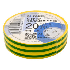Ізолента ПВХ Takel 0.13х19мм 20м жовто-зелена Ізолента ПВХ Takel 0.13х19мм 20м жовто-зелена