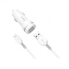 Автомобільний зарядний пристрій Hoco Z27 5V / 2.4а 2 USB і Lightning кабель білий